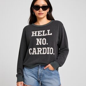 Wildfox “Hell No Cardio” Graphic Sweatshirt Women’s Size L Gray Pullover